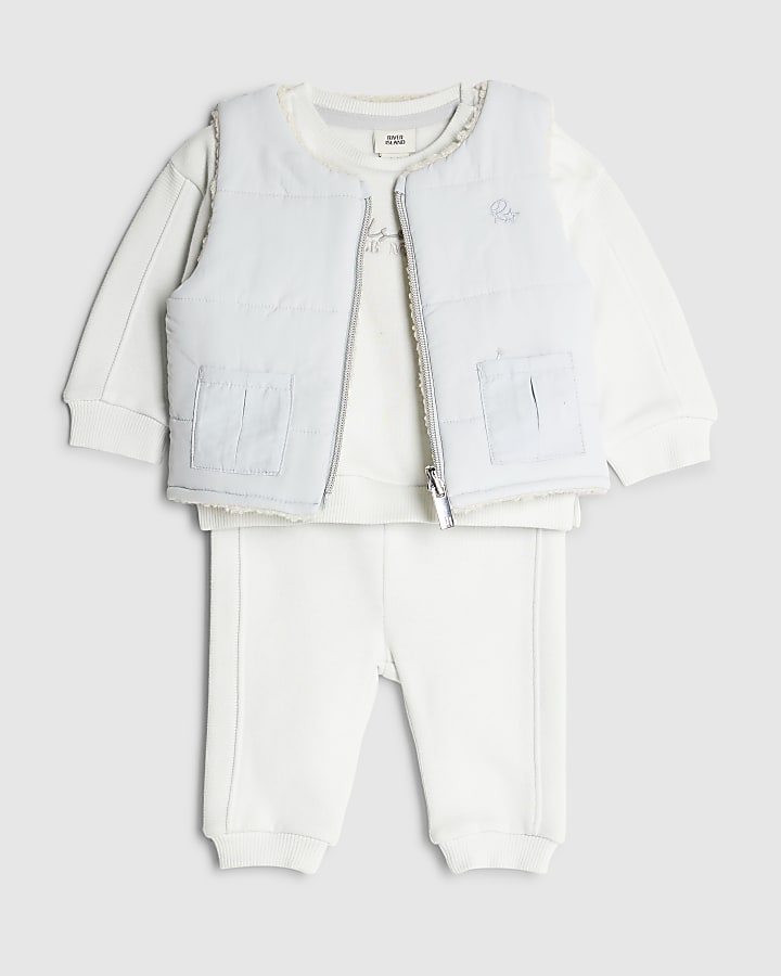 Baby Boys Blue 3 Piece Padded Gilet Set