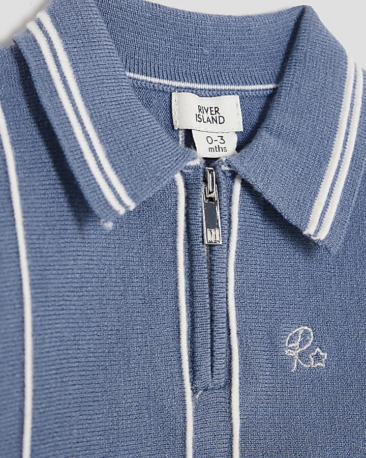 Baby Boys Blue Striped Polo Shirt Set