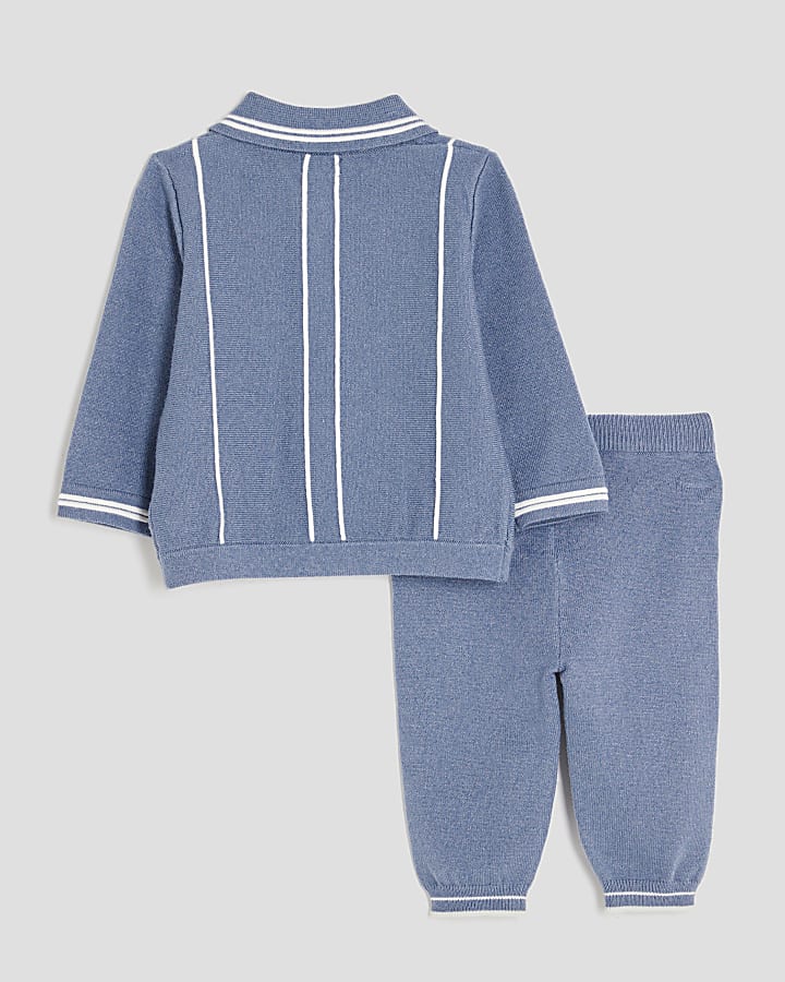 Baby Boys Blue Striped Polo Shirt Set