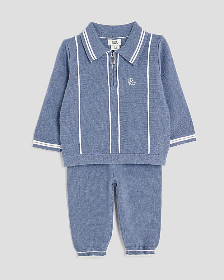 Baby Boys Blue Striped Polo Shirt Set