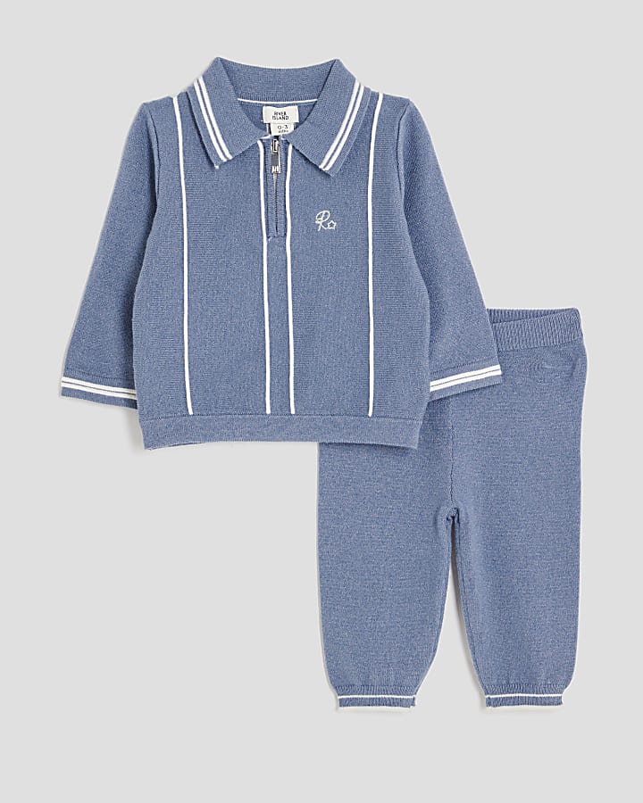 Baby Boys Blue Striped Polo Shirt Set