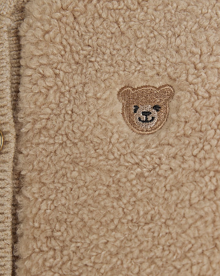 Baby Boys Beige Borg Bear Cardigan Set