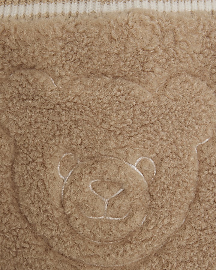 Baby Boys Beige Borg Bear Cardigan Set