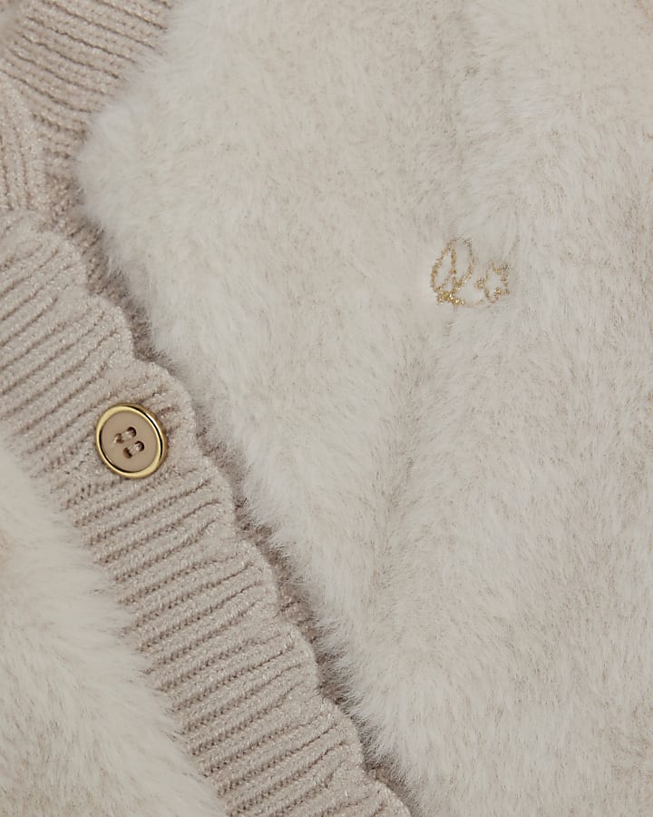 Baby Girls Grey Faux Fur Cardigan Set