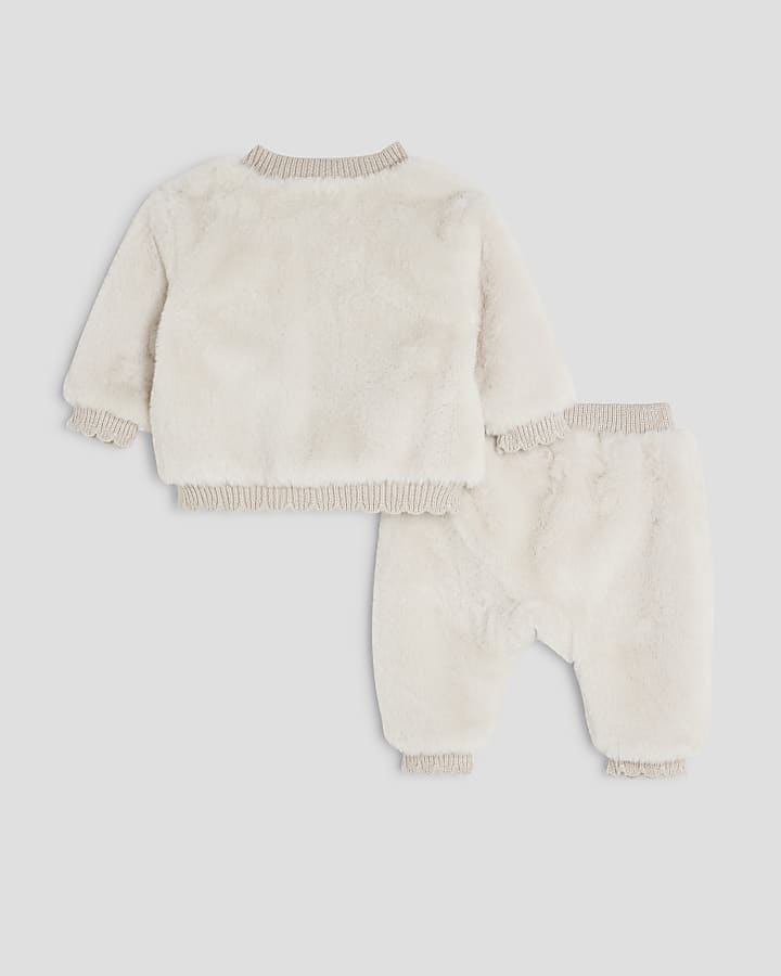 Baby Girls Grey Faux Fur Cardigan Set