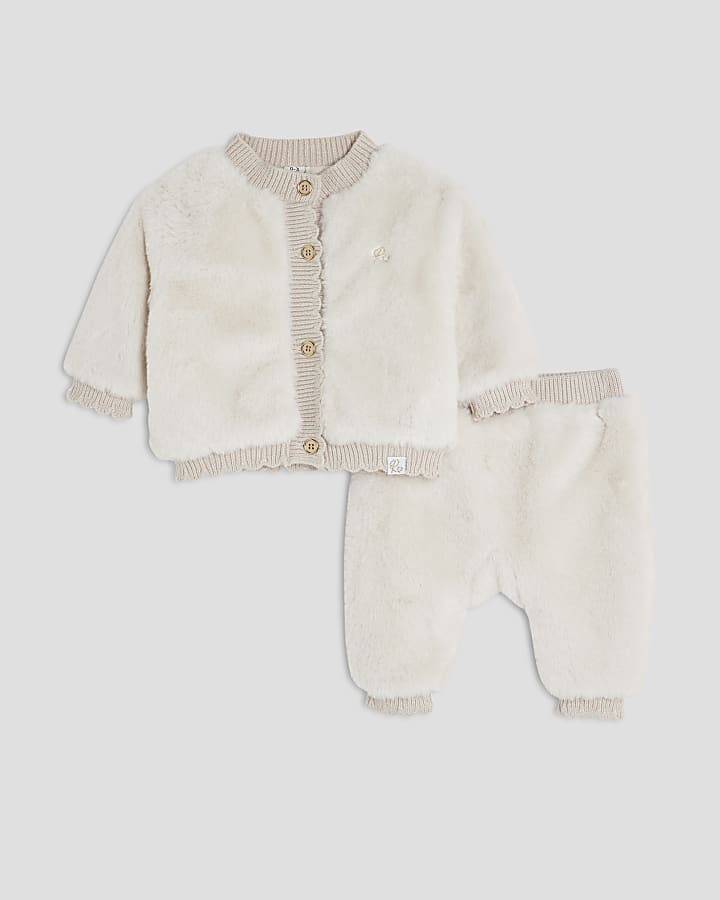 Baby Girls Grey Faux Fur Cardigan Set