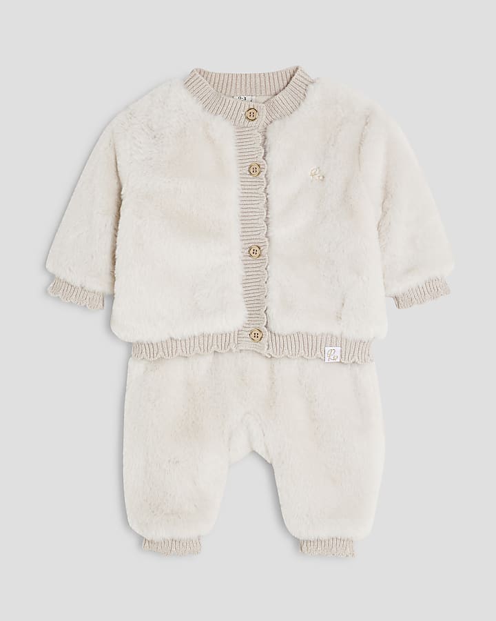 Baby Girls Grey Faux Fur Cardigan Set