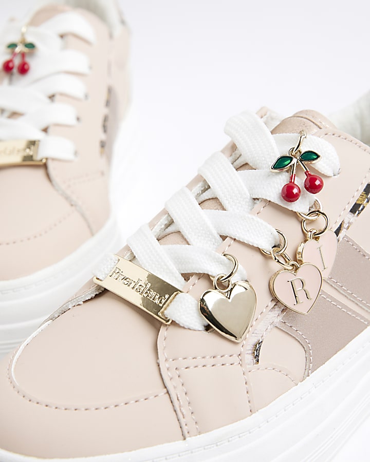 Girls Pink Leopard Detail Charm Trainers