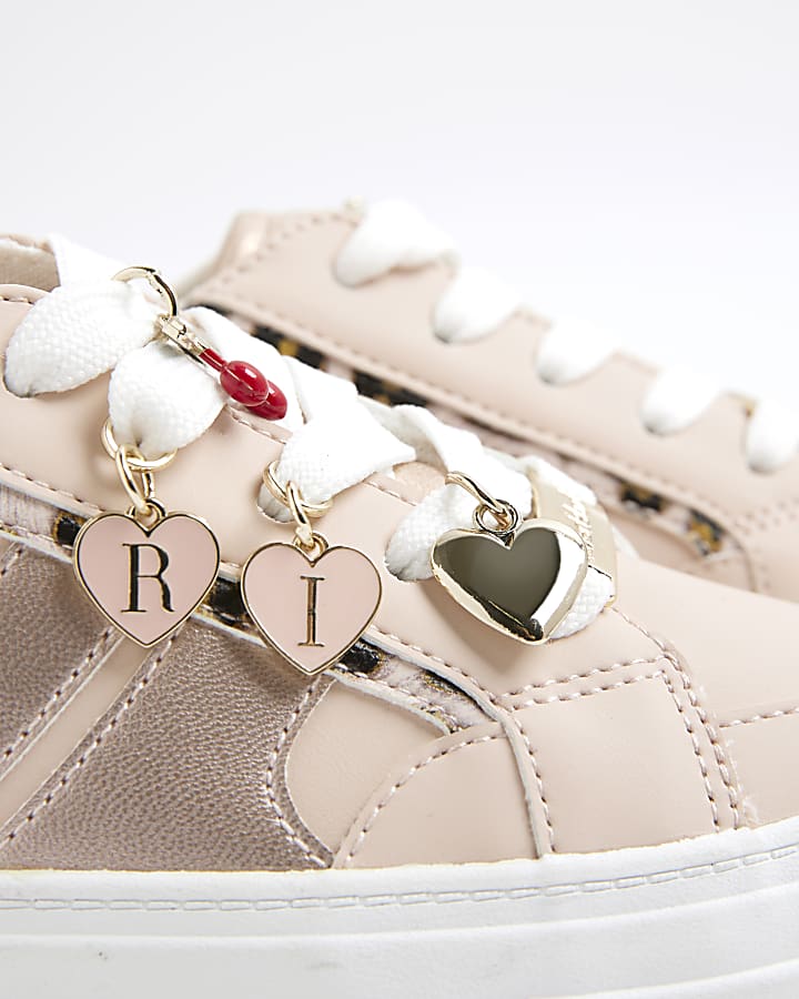Girls Pink Leopard Detail Charm Trainers