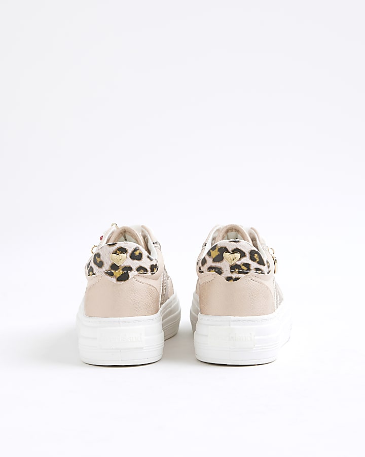 Girls Pink Leopard Detail Charm Trainers
