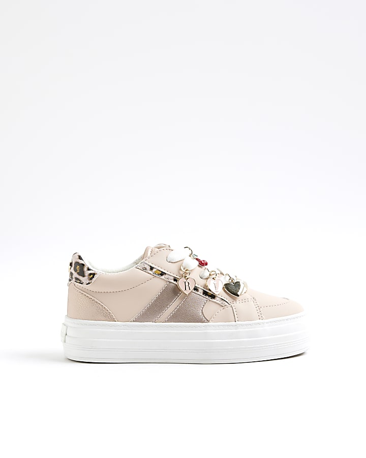 Girls Pink Leopard Detail Charm Trainers