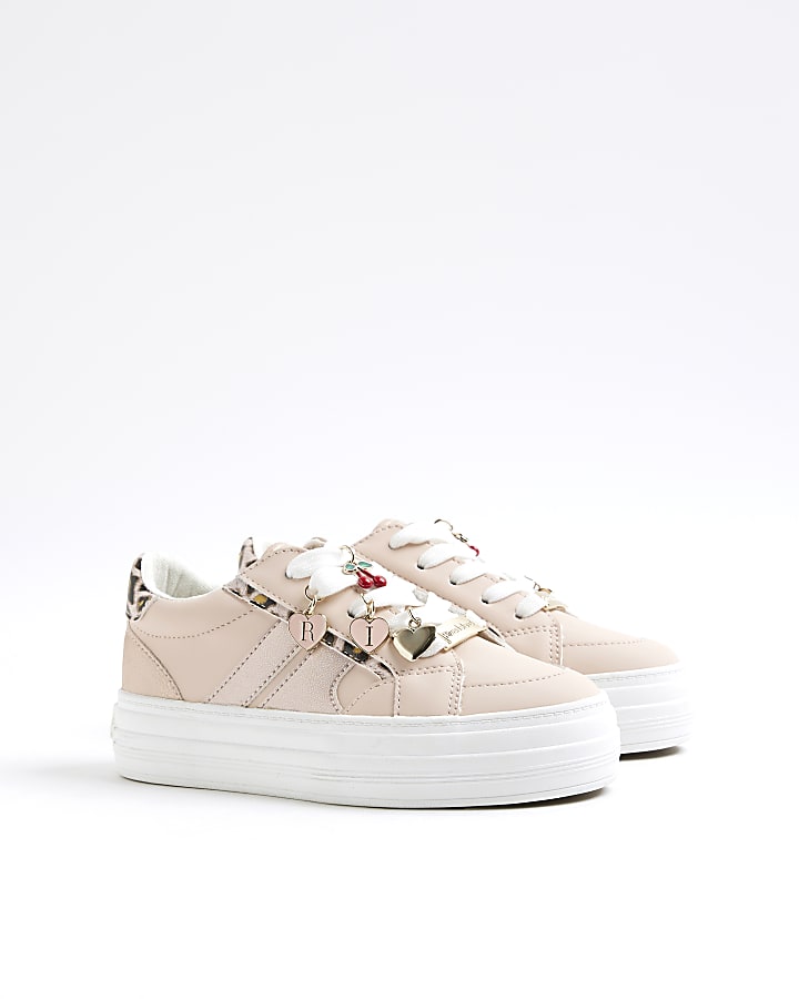 Girls Pink Leopard Detail Charm Trainers
