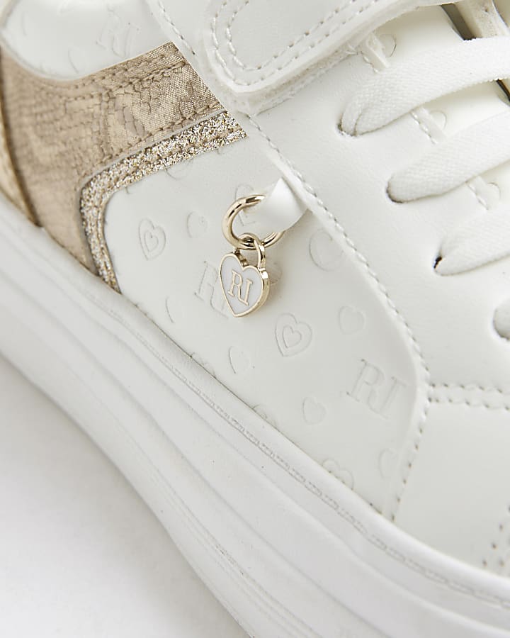 Girls White Heart Embossed Trainers