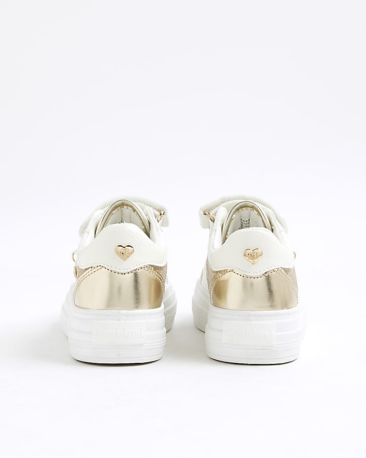 Girls White Heart Embossed Trainers