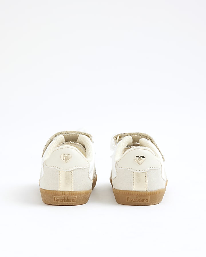 Mini Girls Beige Lace Bow Trainers