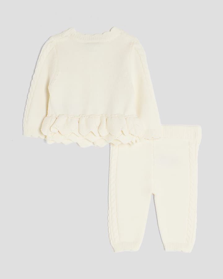 Baby Girls Cream Bow Peplum Hem Cardigan Set
