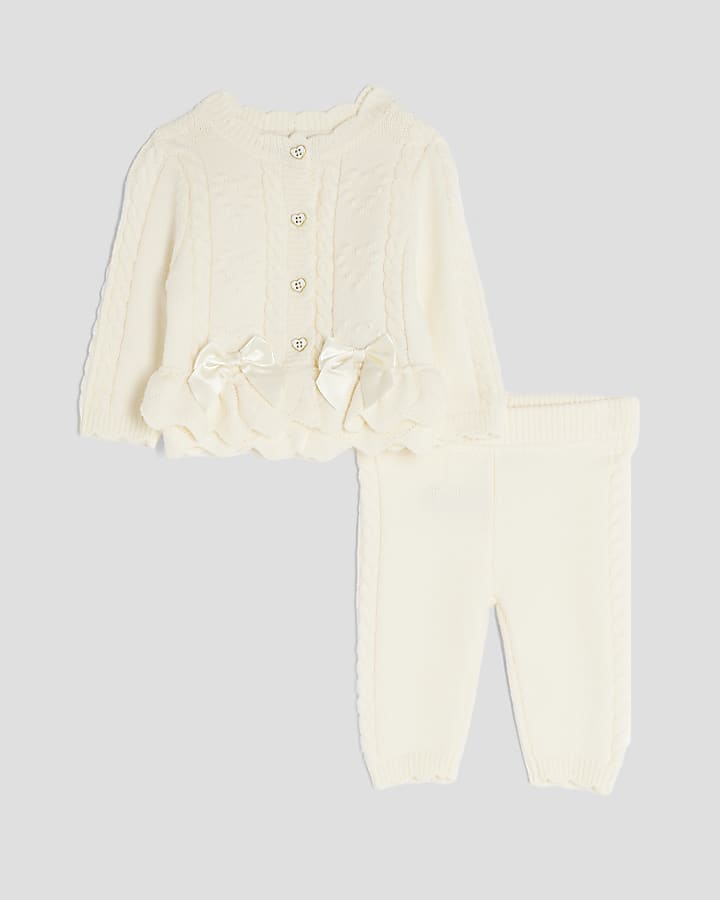 Baby Girls Cream Bow Peplum Hem Cardigan Set