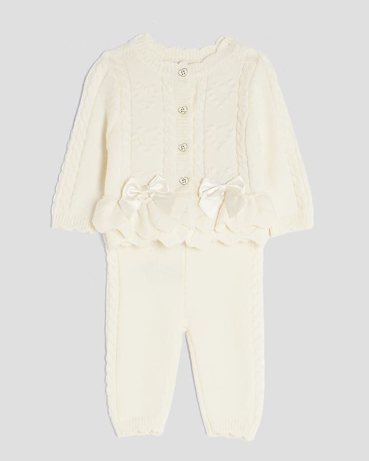 Baby Girls Cream Bow Peplum Hem Cardigan Set