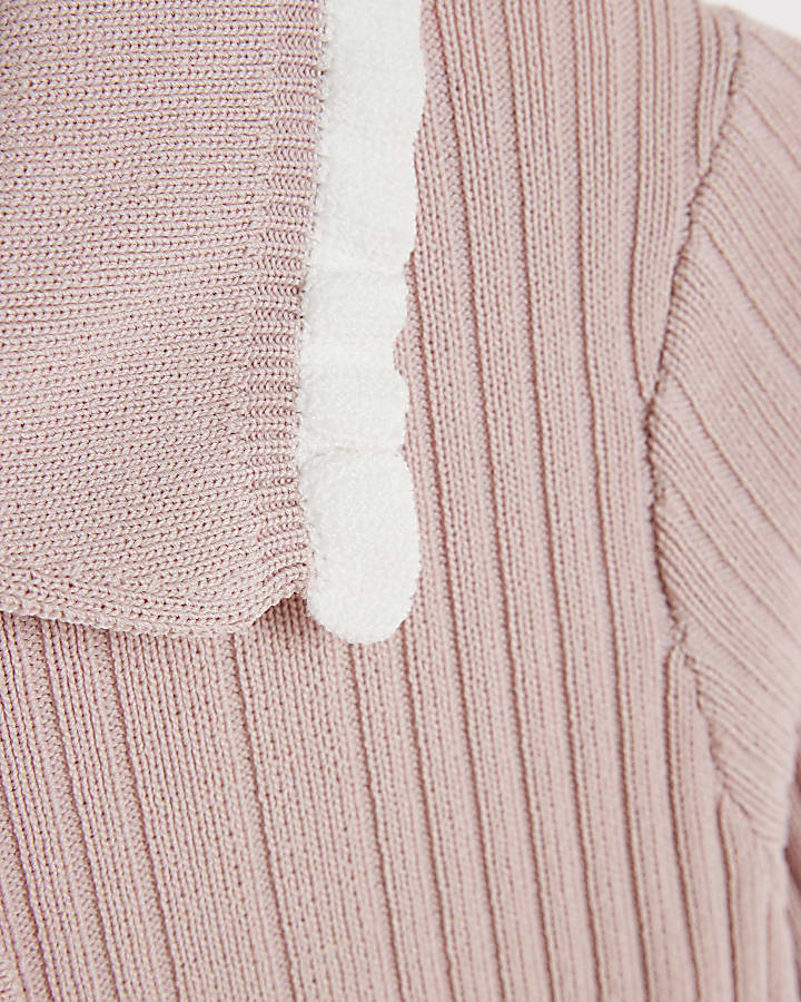 Mini Girls Pink Collared Tipped Flippy Dress