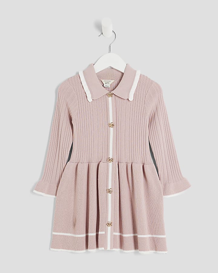 Mini Girls Pink Collared Tipped Flippy Dress