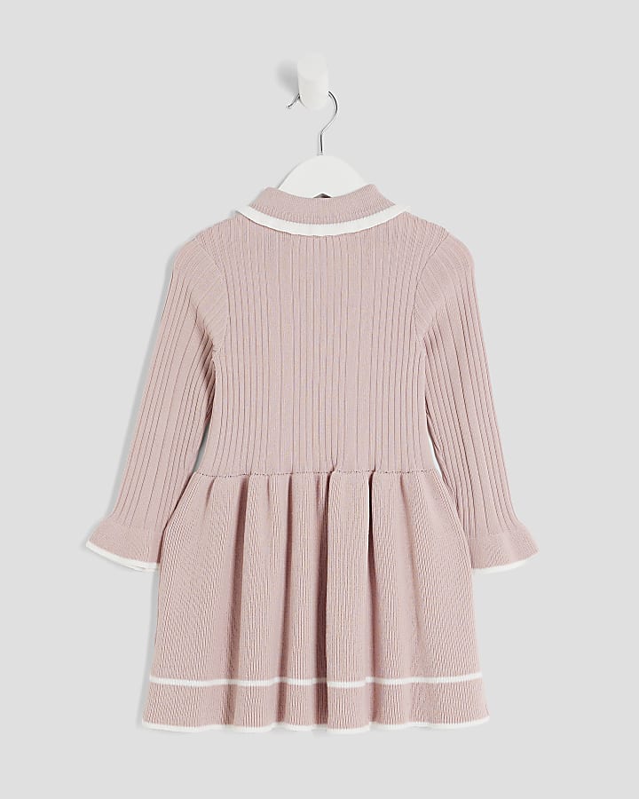 Mini Girls Pink Collared Tipped Flippy Dress