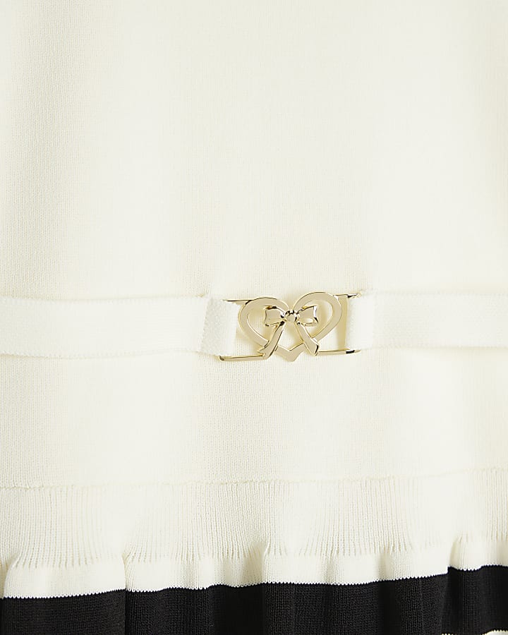 Mini Girls Cream Belted Ruffle Hem Dress