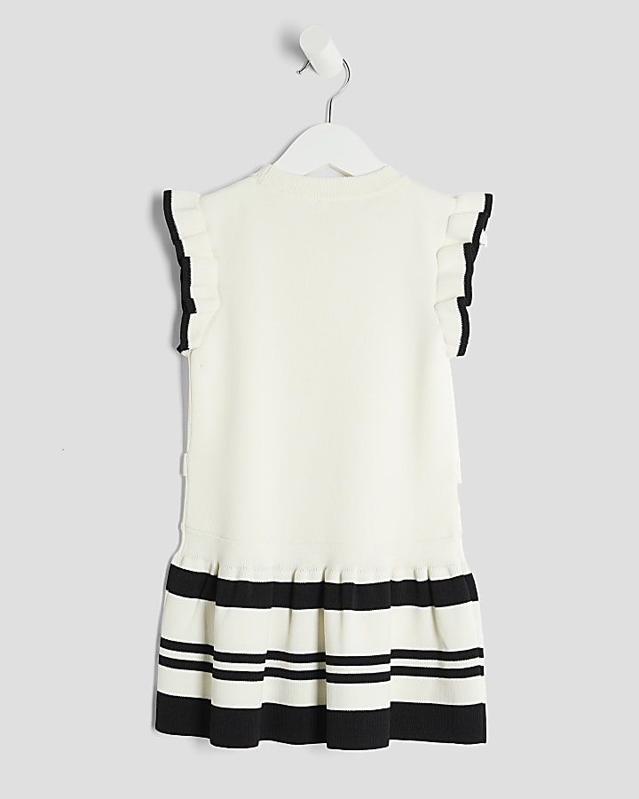 Mini Girls Cream Belted Ruffle Hem Dress