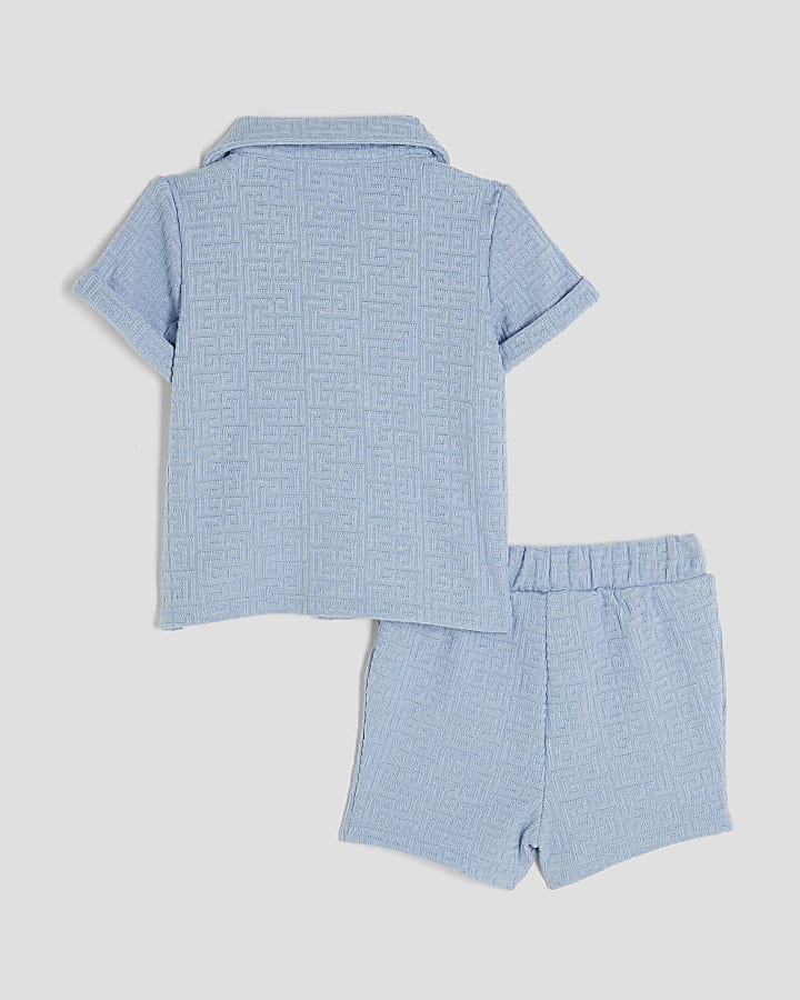 Baby Boys Blue Towelling Shirt Set