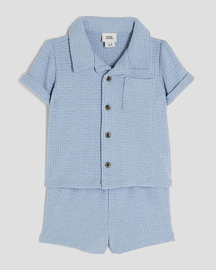 Baby Boys Blue Towelling Shirt Set