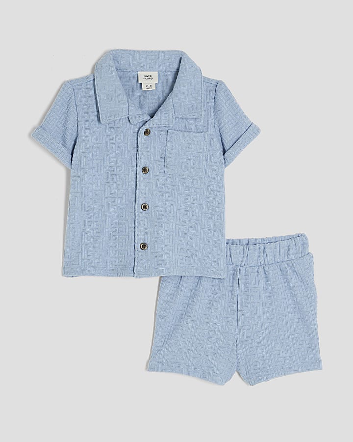 Baby Boys Blue Towelling Shirt Set