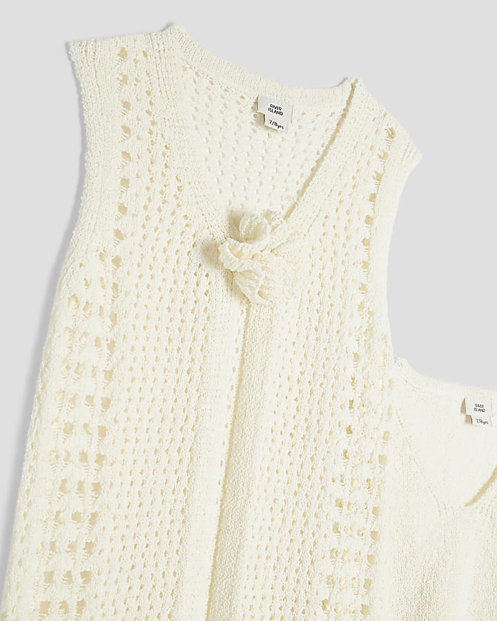 Girls Cream Corsage Top Set