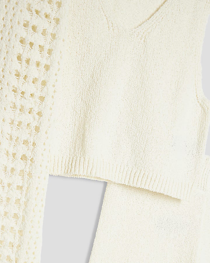 Girls Cream Corsage Top Set