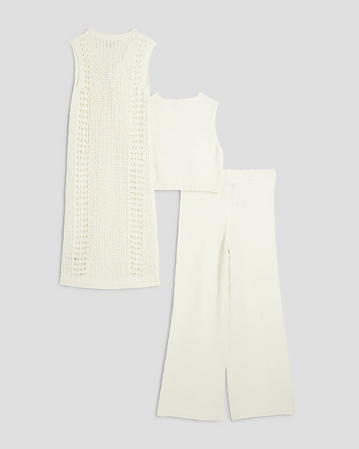 Girls Cream Corsage Top Set