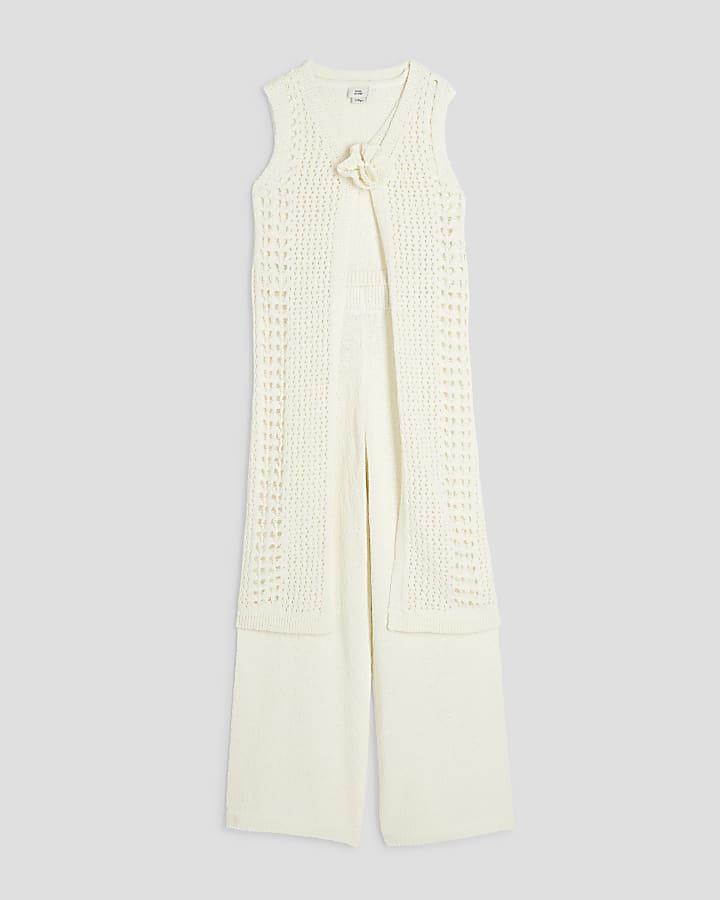 Girls Cream Corsage Top Set