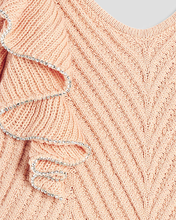 Girls Orange Diamante Trimmed Crochet Top