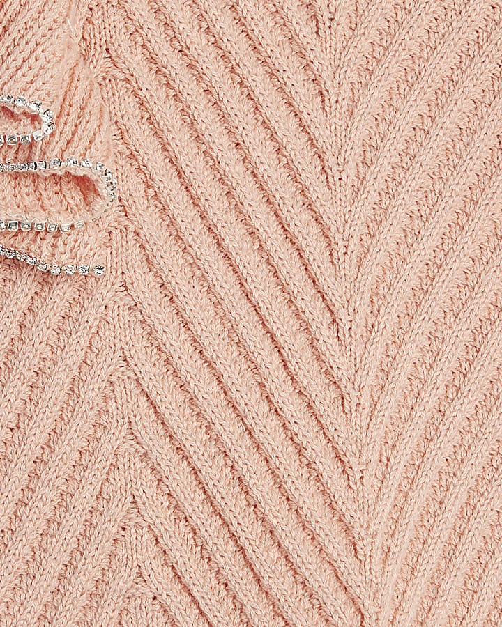 Girls Orange Diamante Trimmed Crochet Top