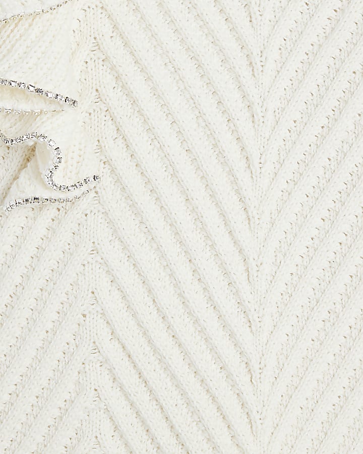 Girls Cream Diamante Trimmed Crochet Top