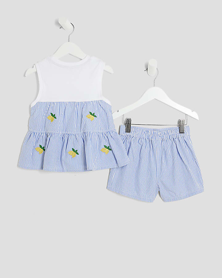 Mini Girls Blue Striped Hybrid Shorts Set