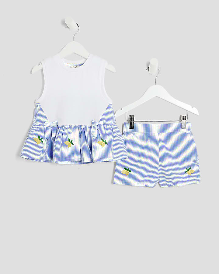 Mini Girls Blue Striped Hybrid Shorts Set