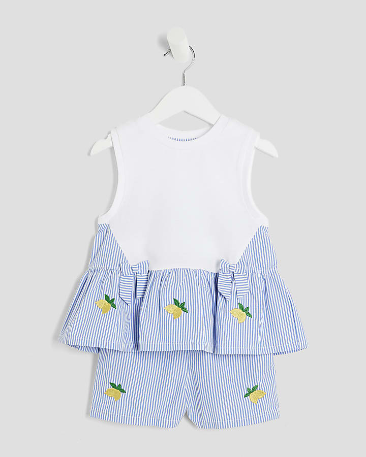 Mini Girls Blue Striped Hybrid Shorts Set