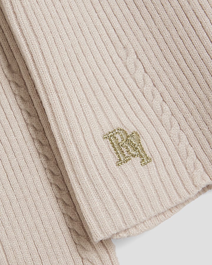 Mini Girls Beige Ribbed Knitted Jumper Set