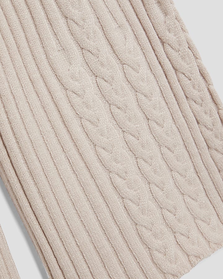 Mini Girls Beige Ribbed Knitted Jumper Set