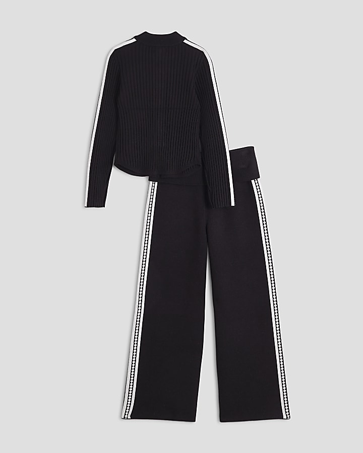 Girls Black Sporty Zip Through Jumper Set