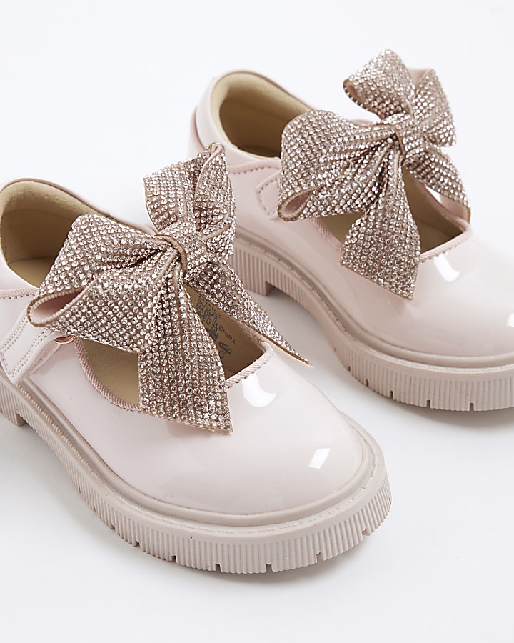 Mini Girls Pink Diamante Bow Mary Jane Shoes