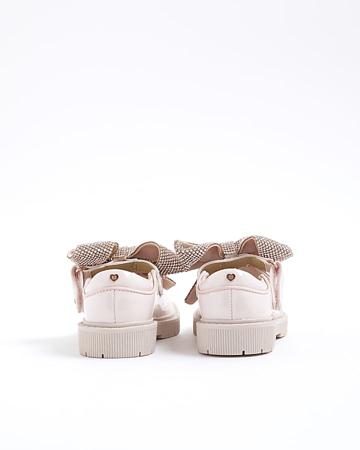 Mini Girls Pink Diamante Bow Mary Jane Shoes