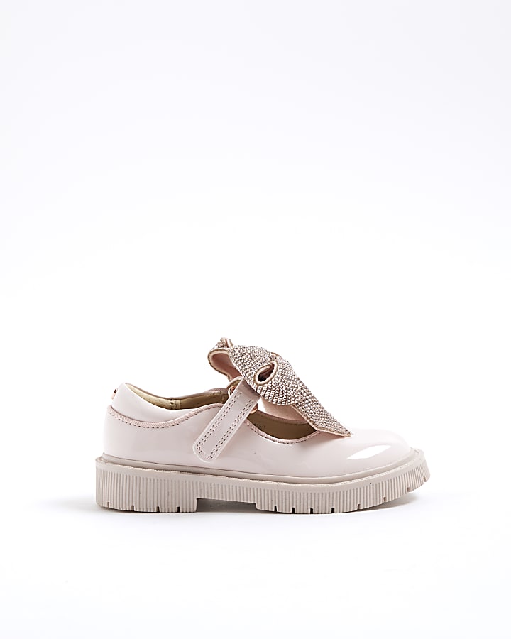 Mini Girls Pink Diamante Bow Mary Jane Shoes