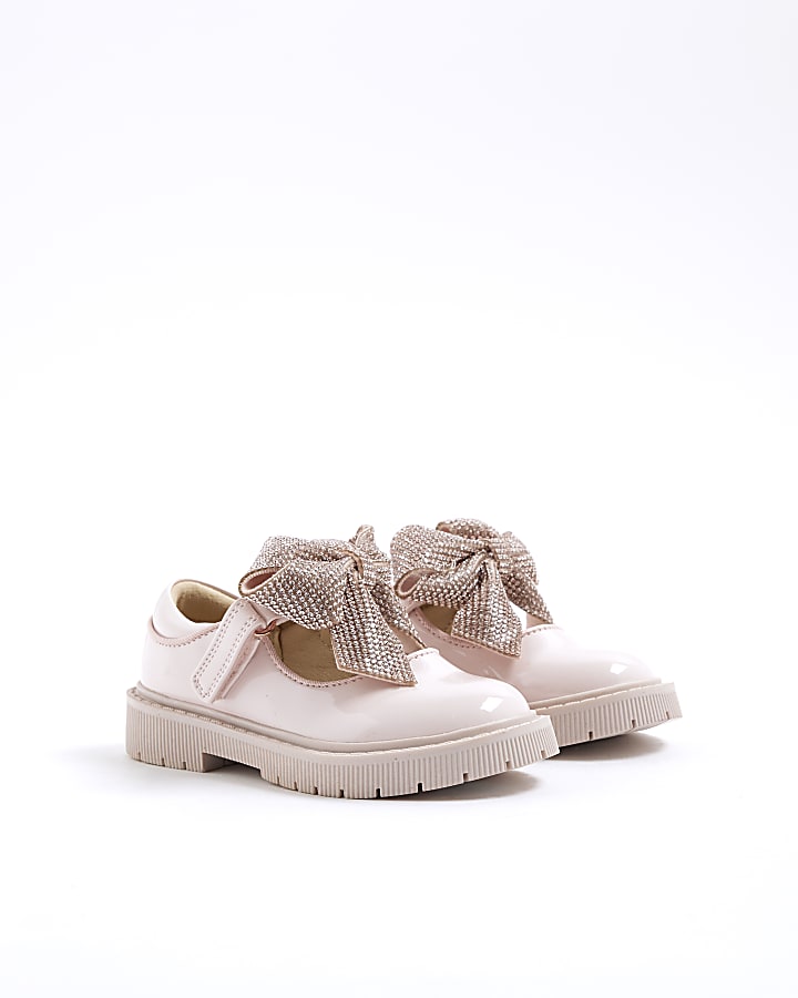 Mini Girls Pink Diamante Bow Mary Jane Shoes