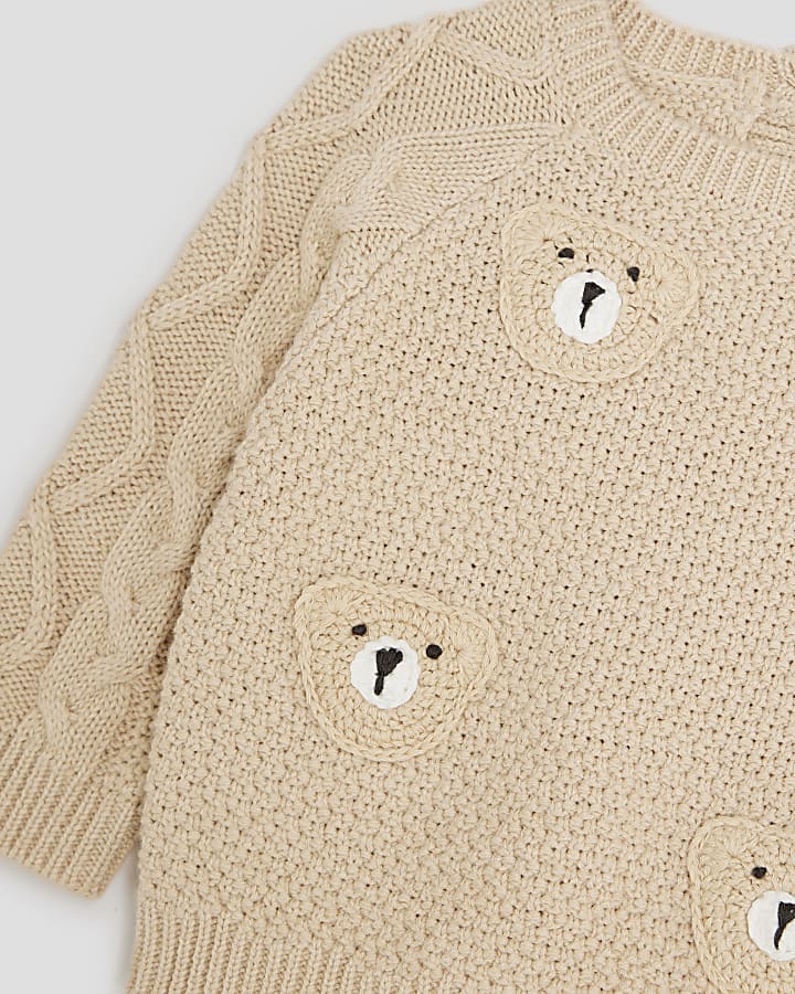 Baby Boys Beige Bear Jumper And Hat Set