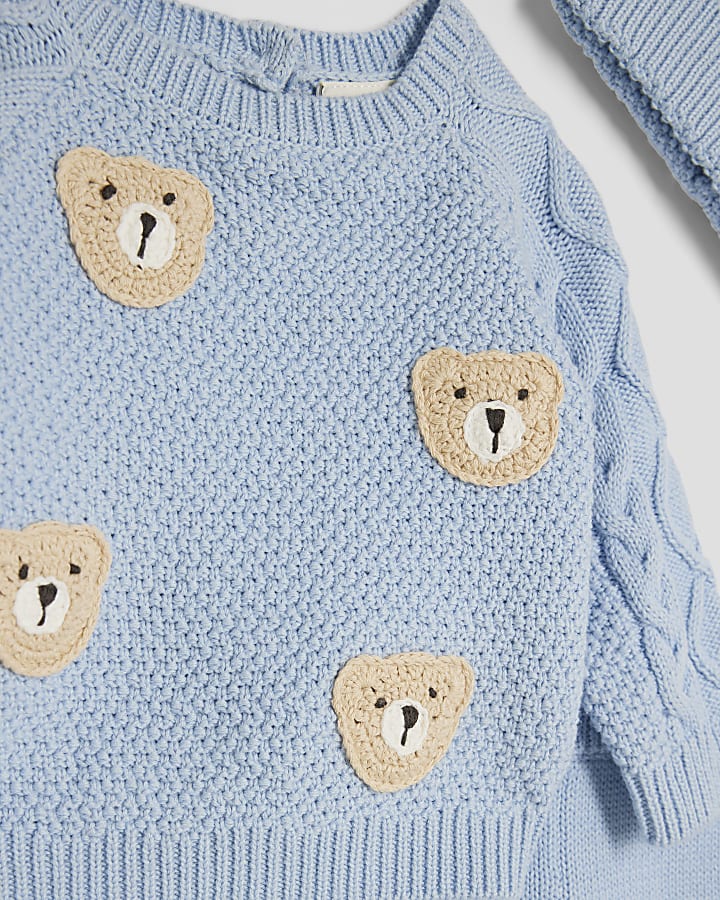 Baby Boys Blue Bear Jumper And Hat Set