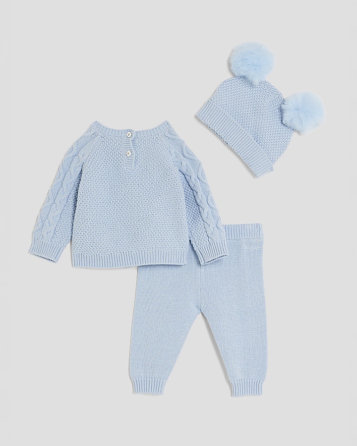 Baby Boys Blue Bear Jumper And Hat Set